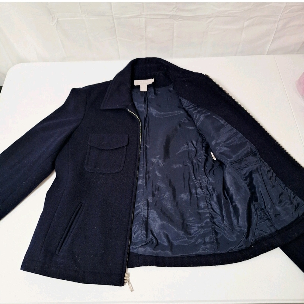 Vintage J. Crew Women's Dark Blue Wool Full Zip Pea Coat